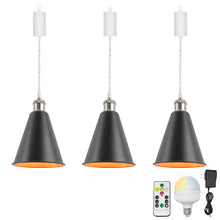 Load image into Gallery viewer, Rechargeable Battery Pendant Light Bright Nickel Base Metal Cone Shade Smart LED Bulbs With Remote