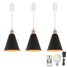Load image into Gallery viewer, Rechargeable Battery Pendant Light French Gold Base Metal Cone Shade Smart LED Bulbs With Remote