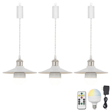 Load image into Gallery viewer, Rechargeable Battery Pendant Light Matte Nickel Base White Metal Shade Smart LED Bulbs With Remote