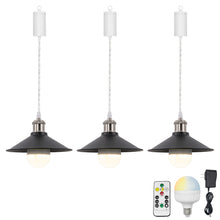 Load image into Gallery viewer, Rechargeable Battery Pendant Light  Bright Nickel Base Black Metal Shade Smart LED Bulbs With Remote