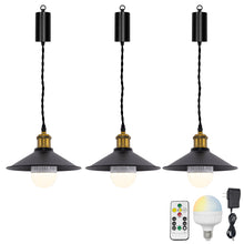 Load image into Gallery viewer, Rechargeable Battery Pendant Light  Matte Brass Finish Base Black Metal Shade Smart LED Bulbs With Remote