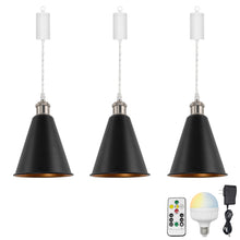 Load image into Gallery viewer, Rechargeable Battery Pendant Light  Matte Nickel Base Metal Cone Shade Smart LED Bulbs With Remote