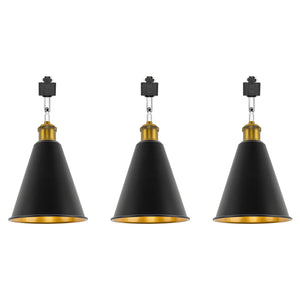 Rotatable Tilt Adjusted Track Head Light Matte Brass Finish Base Cone Metal Black Outer Gold Inner Shade Retro Design