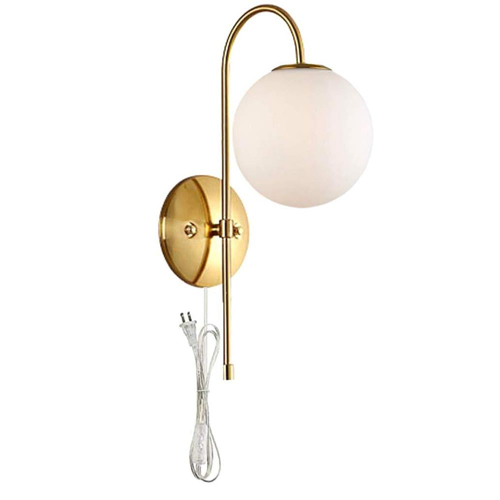 Mid-Century Globe Sully Warm Brass Plug-in Wall Lamp – Nunu Lighting