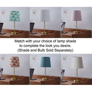 Table Lamp Base with USB Port Brushed Steel Stick Accent with Pull Chain