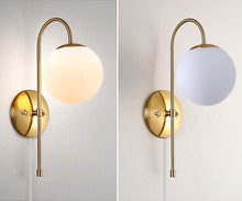 Load image into Gallery viewer, Mid-Century Globe Sully Warm Brass Plug-in Wall Lamp