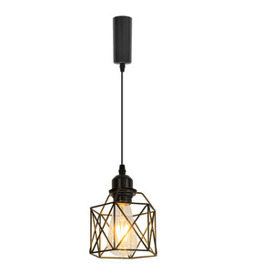 Track Pendant Lights Freely Adjustable Cord Hollow Metal Cage Black Shade