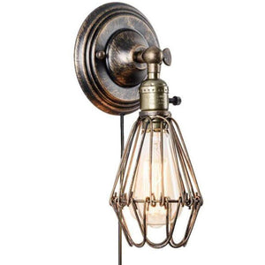Plug-in Bronze Edison Cage Antique Style Wall Lamp