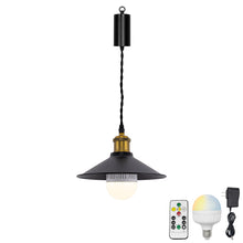 Load image into Gallery viewer, Rechargeable Battery Pendant Light  Matte Brass Finish Base Black Metal Shade Smart LED Bulbs With Remote