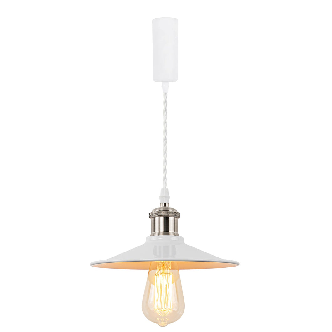 Track Pendant Lights Freely Adjustable White Metal Shade Bright Nickel Base Loft Hallway Lamp