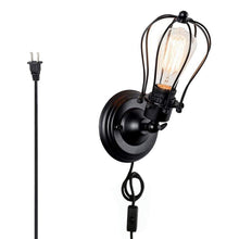 Load image into Gallery viewer, 1-Light Plug-in Industrial Cage Wall Sconce Black