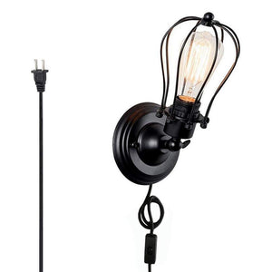 1-Light Plug-in Industrial Cage Wall Sconce Black