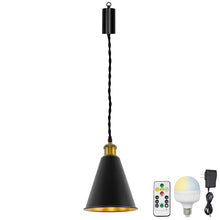 Load image into Gallery viewer, Rechargeable Battery Pendant Light  Matte Brass Finish Base Metal Cone Shade Smart LED Bulbs With Remote