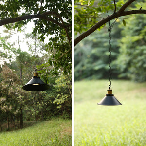 Wireless Battery Operated Pendant Light with Iron Cone Shade and Chain Black/White 1pc