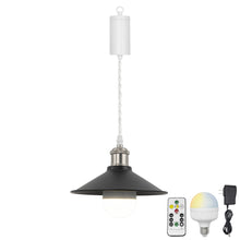 Load image into Gallery viewer, Rechargeable Battery Pendant Light  Matte Nickel Base Black Metal Shade Smart LED Bulbs With Remote