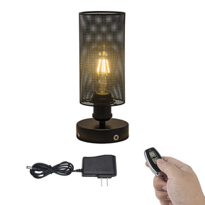 Cordless Table Lamp Chargable 3.7V LED Light Remote Vintage Design Black Hollow Metal Shade