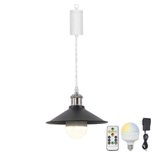 Load image into Gallery viewer, Rechargeable Battery Pendant Light  Bright Nickel Base Black Metal Shade Smart LED Bulbs With Remote