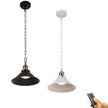 Load image into Gallery viewer, Wireless Battery Operated Pendant Light with Iron Cone Shade and Chain Black/White 1pc
