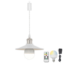 Load image into Gallery viewer, Rechargeable Battery Pendant Light Matte Nickel Base White Metal Shade Smart LED Bulbs With Remote