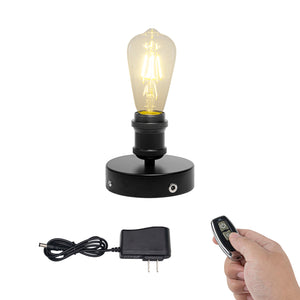 Cordless Table Lamp Chargable 3.7V LED Light Remote Retro Design Black Metal