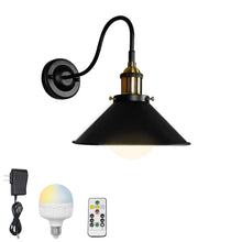 Load image into Gallery viewer, Rechargeable Smart LED Bulbs With Remote Cordless Metal Cone Shade Gooseneck Wall Sconces