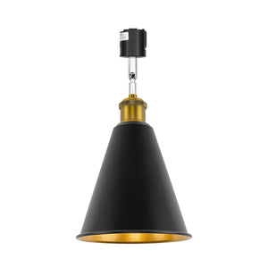 Rotatable Tilt Adjusted Track Head Light Matte Brass Finish Base Cone Metal Black Outer Gold Inner Shade Retro Design