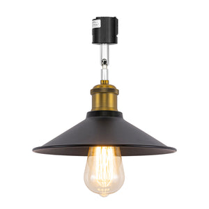 Rotating Tilt Adjusted Track Head Light Matte Brass Finish Base Black Cone Metal Shade Retro Design