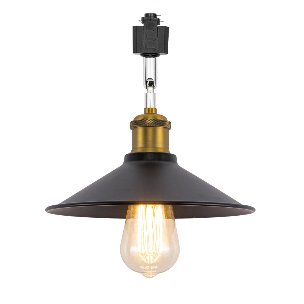 Rotating Tilt Adjusted Track Head Light Matte Brass Finish Base Black Cone Metal Shade Retro Design