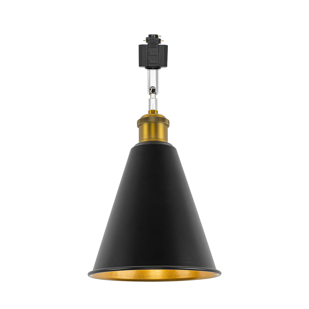 Rotatable Tilt Adjusted Track Head Light Matte Brass Finish Base Cone Metal Black Outer Gold Inner Shade Retro Design