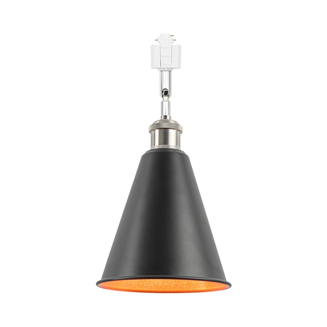 Rotatable Tilt Adjusted Track Head Light Bright Nickel Base Cone Metal Black Outer Gold Inner Shade Retro Design