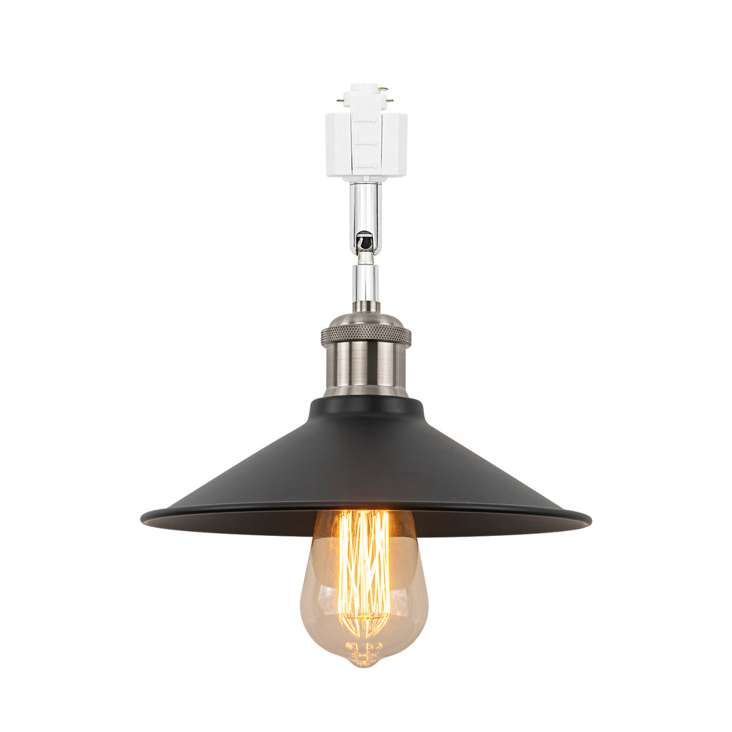 Rotating Tilt Adjusted Track Head Light Bright Nickel Base Black Cone Metal Shade Retro Design