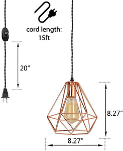 Plug in Rose Gold Wire Cage Hanging Light