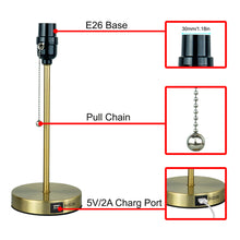 Load image into Gallery viewer, Table Lamp Base with USB Port Brushed Steel Stick Accent with Pull Chain
