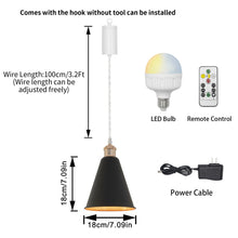 Load image into Gallery viewer, Rechargeable Battery Pendant Light French Gold Base Metal Cone Shade Smart LED Bulbs With Remote