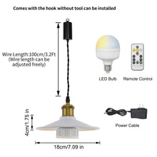 Load image into Gallery viewer, Rechargeable Battery Pendant Light Matte Brass Finish Base White Metal Shade Smart LED Bulbs With Remote