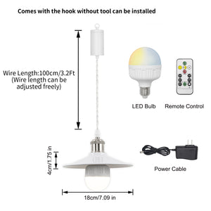 Rechargeable Battery Pendant Light Bright Nickel Base White Metal Shade Smart LED Bulbs With Remote
