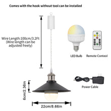 Load image into Gallery viewer, Rechargeable Battery Pendant Light  Bright Nickel Base Black Metal Shade Smart LED Bulbs With Remote