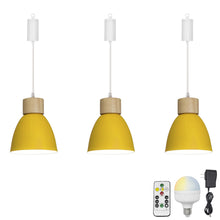 Load image into Gallery viewer, Rechargeable Battery Adjustable Cord Pendant Light Macaron Aluminum Yellow Or Pink Shade Smart LED Bulbs with Remote