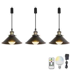 Rechargeable Battery Adjustable Cord Pendant Light Black Or White Metal Shade Smart LED Bulbs with Remote