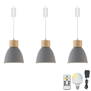 Rechargeable Battery Adjustable Cord Pendant Light Macaron Aluminum White Or Grey Shade Smart LED Bulbs with Remote