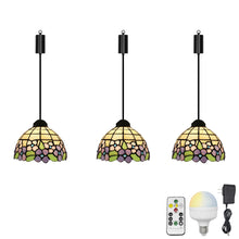 Load image into Gallery viewer, Rechargeable Battery Adjustable Cord Tiffany Pendant Light Glass Shade Smart LED Bulbs with Remote