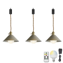 Load image into Gallery viewer, Rechargeable Battery Adjustable Cord Pendant Light Khaki, Green Metal Cone Shade Smart LED Bulbs with Remote
