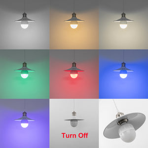Rechargeable Battery Pendant Light Bright Nickel Base White Metal Shade Smart LED Bulbs With Remote