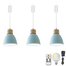 Load image into Gallery viewer, Rechargeable Battery Adjustable Cord Pendant Light Macaron Aluminum Blue Or Green Shade Smart LED Bulbs with Remote