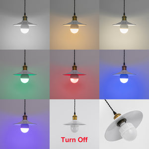 Rechargeable Battery Pendant Light Matte Brass Finish Base White Metal Shade Smart LED Bulbs With Remote