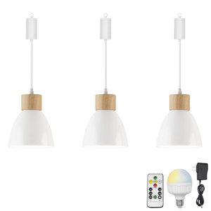Rechargeable Battery Adjustable Cord Pendant Light Macaron Aluminum White Or Grey Shade Smart LED Bulbs with Remote