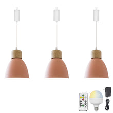 Load image into Gallery viewer, Rechargeable Battery Adjustable Cord Pendant Light Macaron Aluminum Yellow Or Pink Shade Smart LED Bulbs with Remote