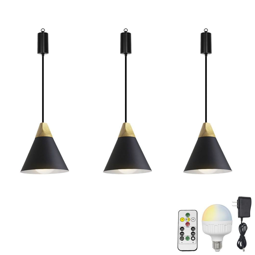 Rechargeable Battery Adjustable Cord Pendant Light Metal Shade Smart LED Bulbs with Remote