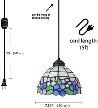 Load image into Gallery viewer, Tiffany Style Stained Glass Plug-in Pendant Fixture