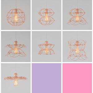 Track Light DIY Flexible Iron Cage Pendant Creative Chrome Shade Lamp-Rose Golden